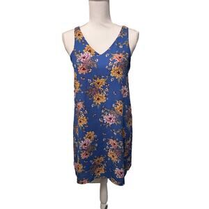 Pink Rose Blue Floral Sleeves Dress Sz S